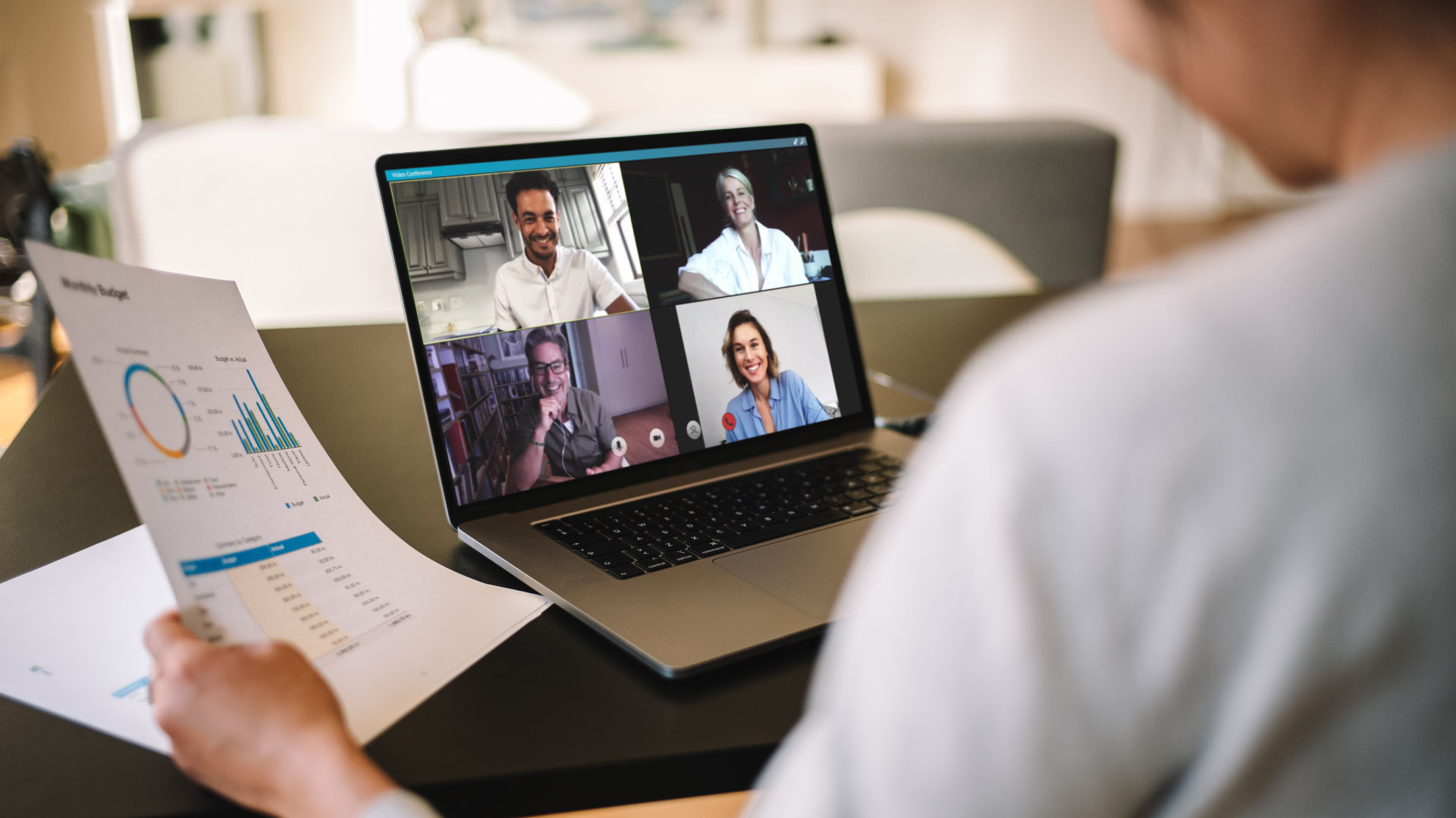 People having remote meeting via video conference