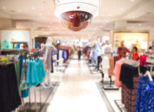 Security camera looking over a retail store