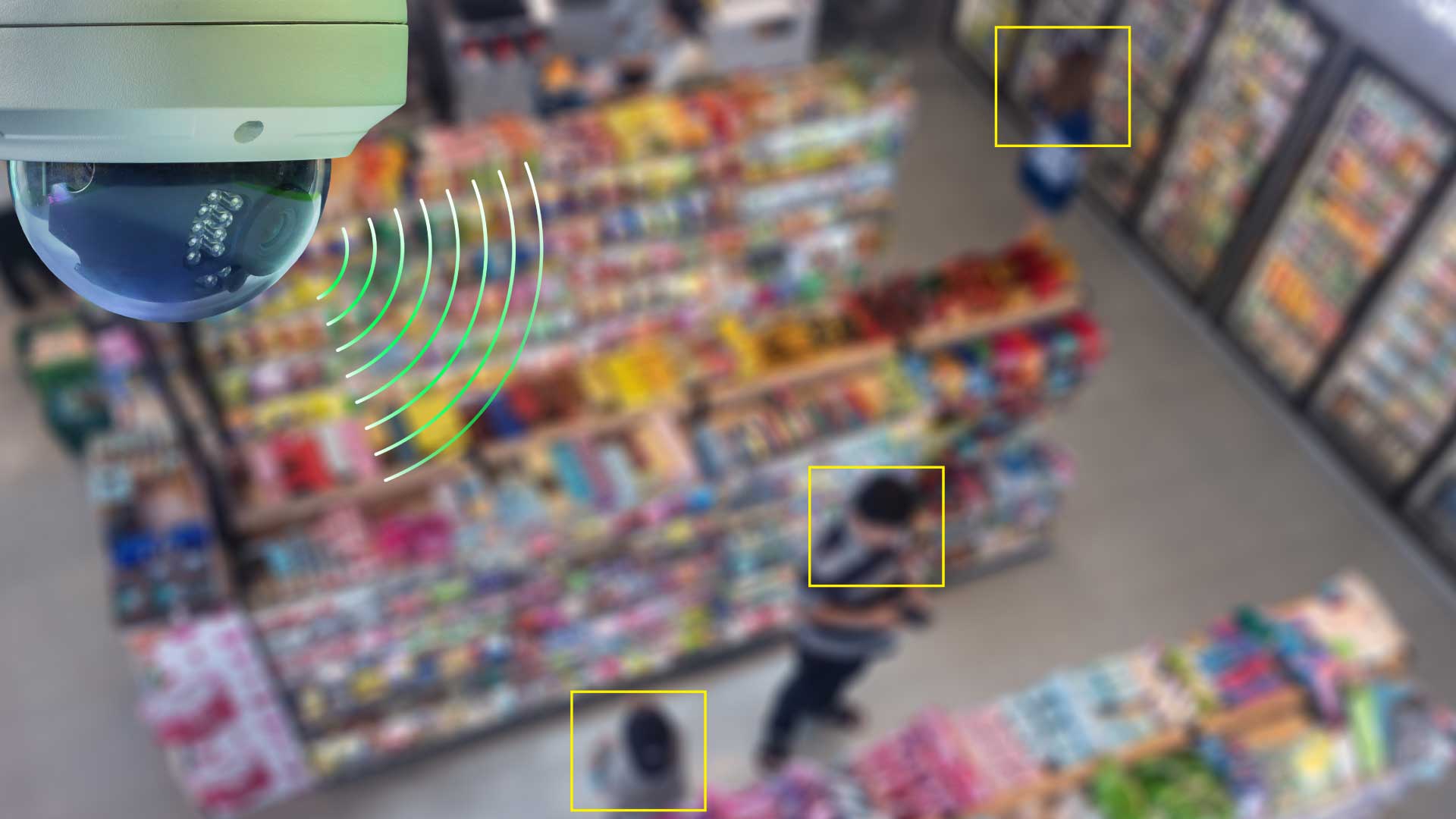 A CCTV watching customers in a store using AI analytics.