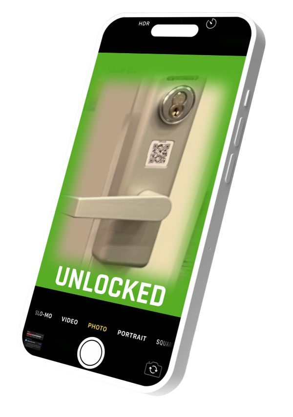 Phone being used to unlock a digital lock.